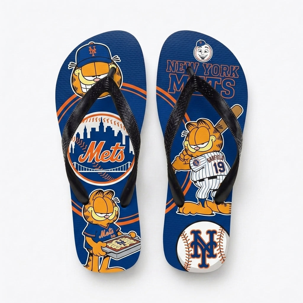 Cartoon Orange Cat Baseball Flip Flops, Sport Fan Sandals | 30 Teams Available