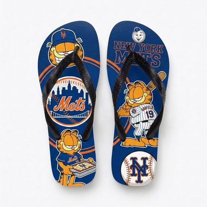 Cartoon Orange Cat Baseball Flip Flops, Sport Fan Sandals | 30 Teams Available
