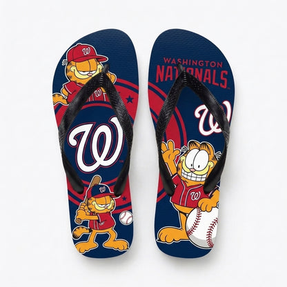 Cartoon Orange Cat Baseball Flip Flops, Sport Fan Sandals | 30 Teams Available