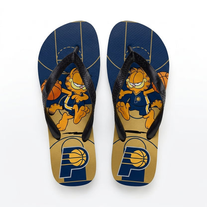 Cartoon Orange Cat Basketball Flip Flops, Sport Fan Sandals | 30 Teams Available