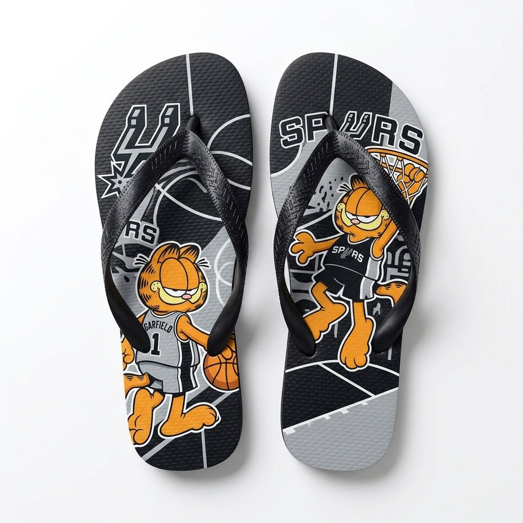 Cartoon Orange Cat Basketball Flip Flops, Sport Fan Sandals | 30 Teams Available