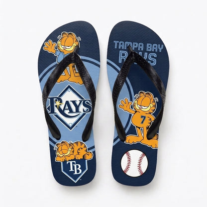 Cartoon Orange Cat Baseball Flip Flops, Sport Fan Sandals | 30 Teams Available
