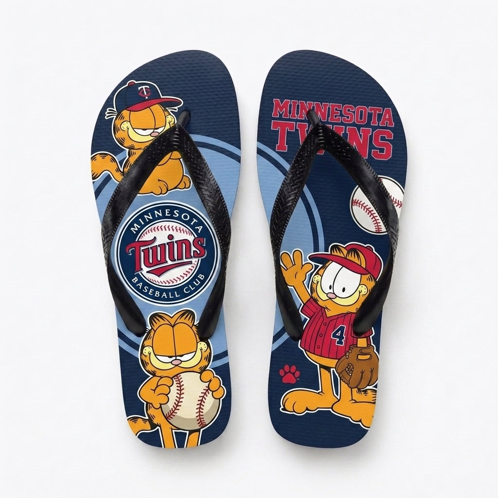 Cartoon Orange Cat Baseball Flip Flops, Sport Fan Sandals | 30 Teams Available
