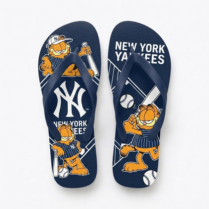 Cartoon Orange Cat Baseball Flip Flops, Sport Fan Sandals | 30 Teams Available