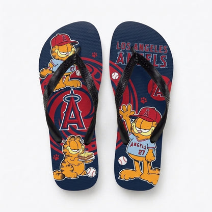 Cartoon Orange Cat Baseball Flip Flops, Sport Fan Sandals | 30 Teams Available