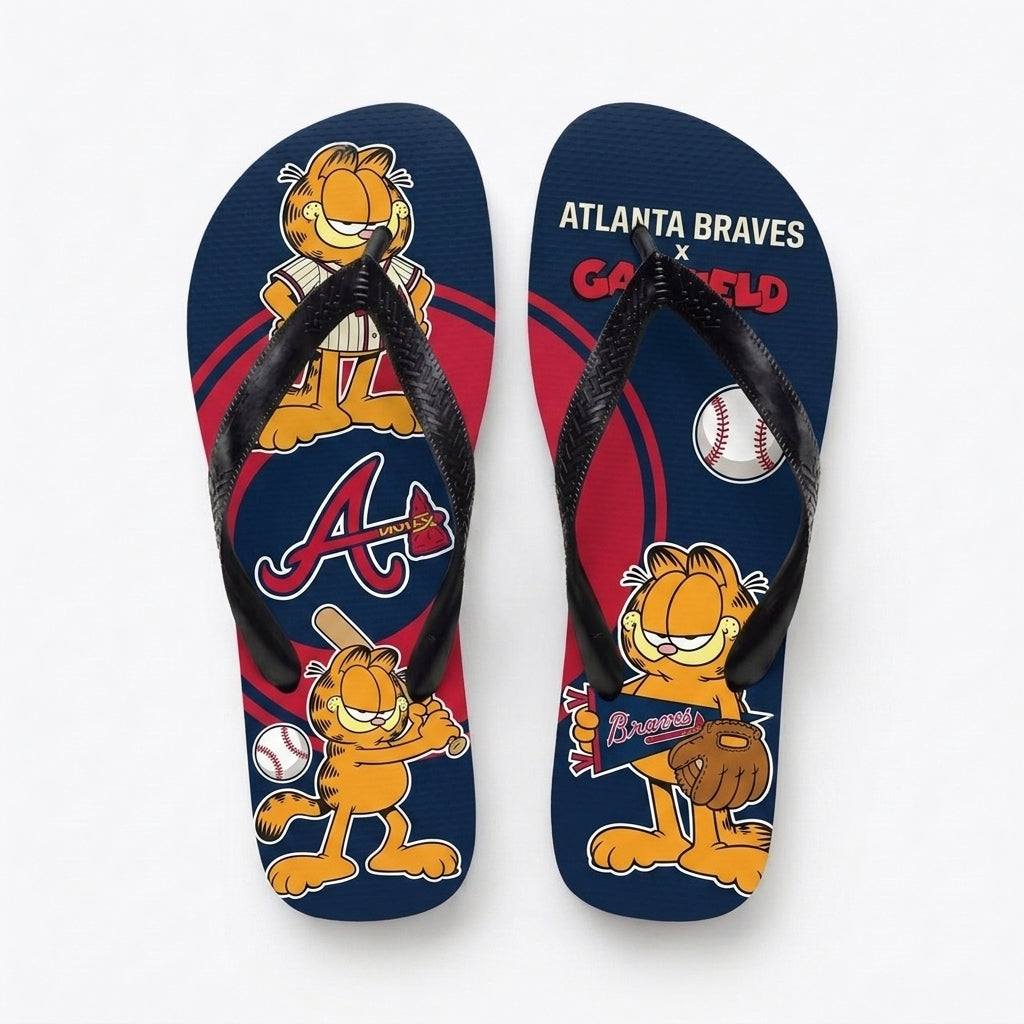 Cartoon Orange Cat Baseball Flip Flops, Sport Fan Sandals | 30 Teams Available