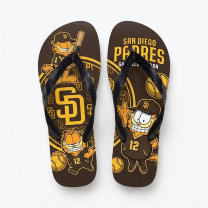 Cartoon Orange Cat Baseball Flip Flops, Sport Fan Sandals | 30 Teams Available