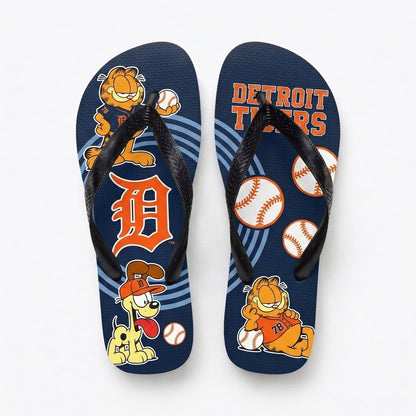 Cartoon Orange Cat Baseball Flip Flops, Sport Fan Sandals | 30 Teams Available
