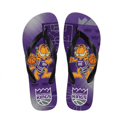 Cartoon Orange Cat Basketball Flip Flops, Sport Fan Sandals | 30 Teams Available