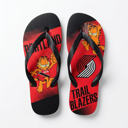 Cartoon Orange Cat Basketball Flip Flops, Sport Fan Sandals | 30 Teams Available