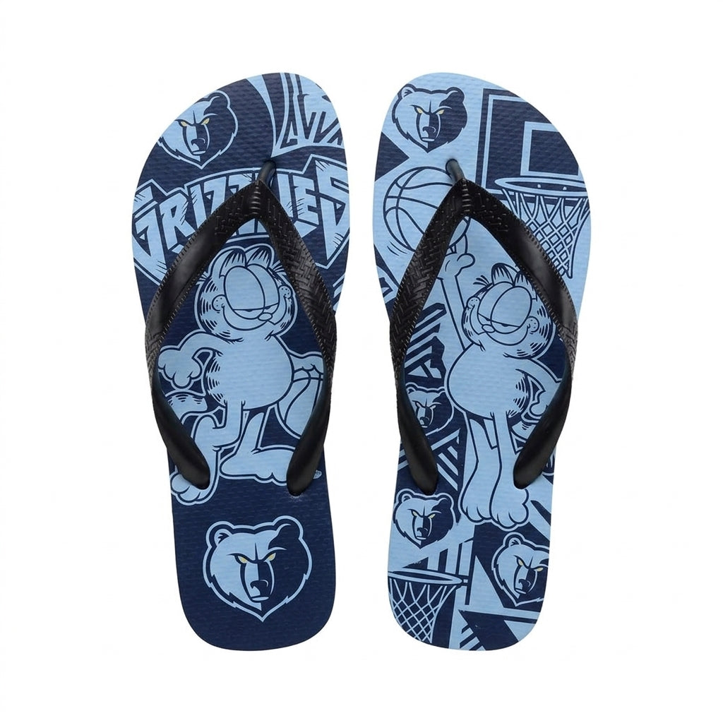 Cartoon Orange Cat Basketball Flip Flops, Sport Fan Sandals | 30 Teams Available