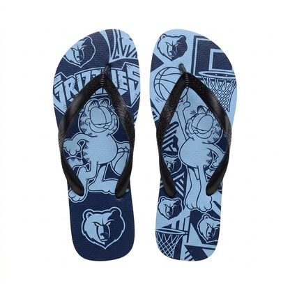 Cartoon Orange Cat Basketball Flip Flops, Sport Fan Sandals | 30 Teams Available
