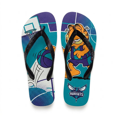 Cartoon Orange Cat Basketball Flip Flops, Sport Fan Sandals | 30 Teams Available