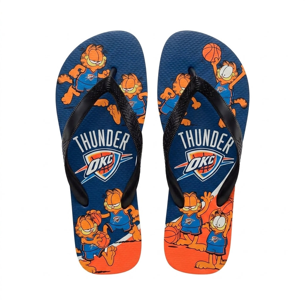 Cartoon Orange Cat Basketball Flip Flops, Sport Fan Sandals | 30 Teams Available