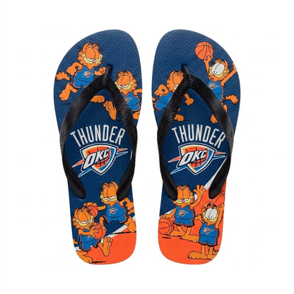 Cartoon Orange Cat Basketball Flip Flops, Sport Fan Sandals | 30 Teams Available