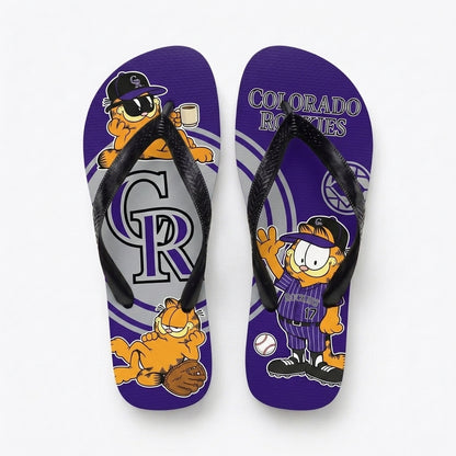 Cartoon Orange Cat Baseball Flip Flops, Sport Fan Sandals | 30 Teams Available