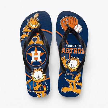 Cartoon Orange Cat Baseball Flip Flops, Sport Fan Sandals | 30 Teams Available