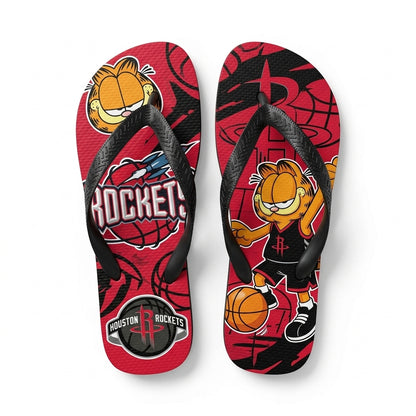 Cartoon Orange Cat Basketball Flip Flops, Sport Fan Sandals | 30 Teams Available