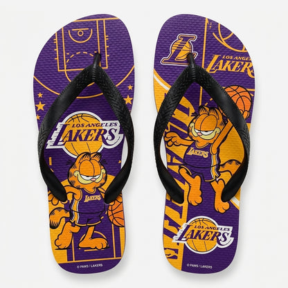 Cartoon Orange Cat Basketball Flip Flops, Sport Fan Sandals | 30 Teams Available