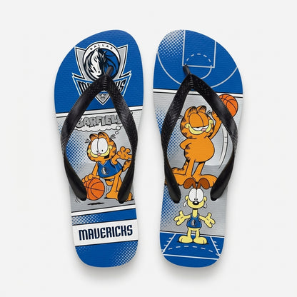 Cartoon Orange Cat Basketball Flip Flops, Sport Fan Sandals | 30 Teams Available