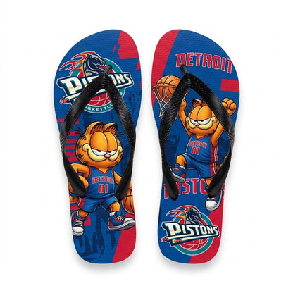 Cartoon Orange Cat Basketball Flip Flops, Sport Fan Sandals | 30 Teams Available