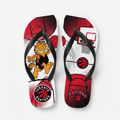 Cartoon Orange Cat Basketball Flip Flops, Sport Fan Sandals | 30 Teams Available