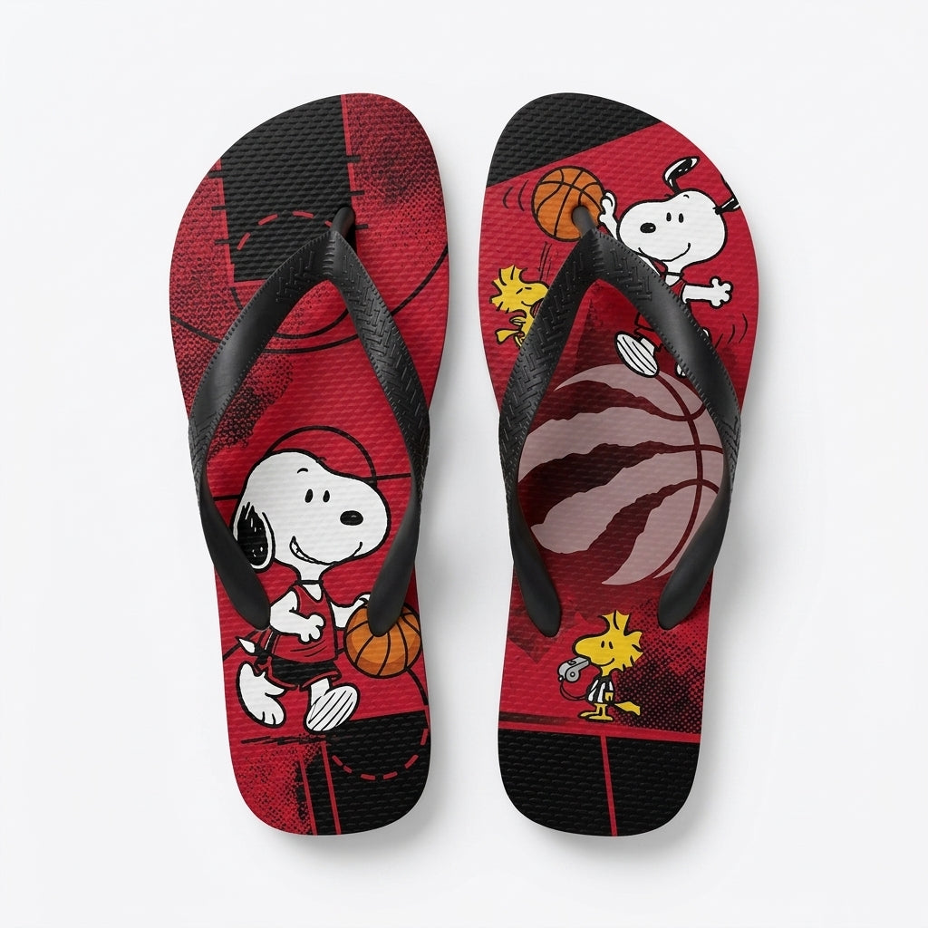 Cartoon Beagle Basketball Flip Flops, Sport Fan Sandals | 30 Teams Available