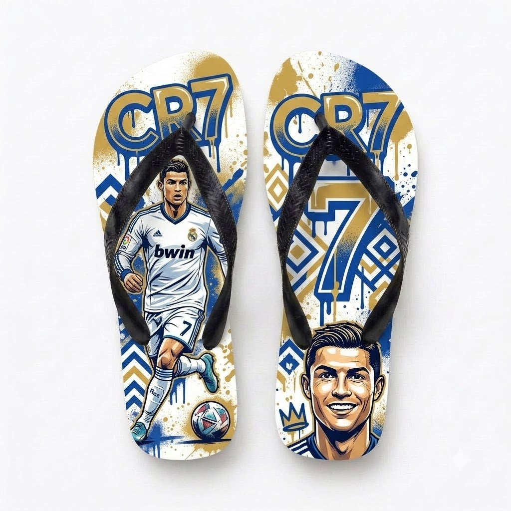 Portugal No.7 Football Legend Flip Flops, Special Edition Summer Beach Soccer Fan Sandals