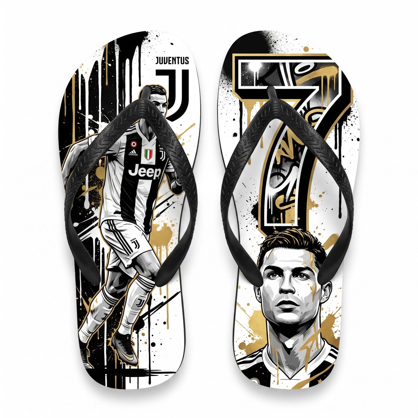 Portugal No.7 Football Legend Flip Flops, Special Edition Summer Beach Soccer Fan Sandals