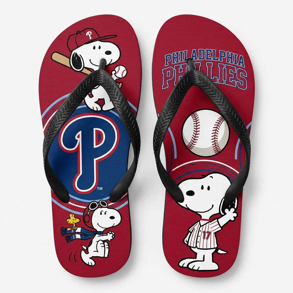 Cartoon Beagle Baseball Flip Flops, Sport Fan Sandals | 30 Teams Available
