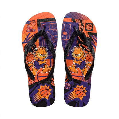 Cartoon Orange Cat Basketball Flip Flops, Sport Fan Sandals | 30 Teams Available