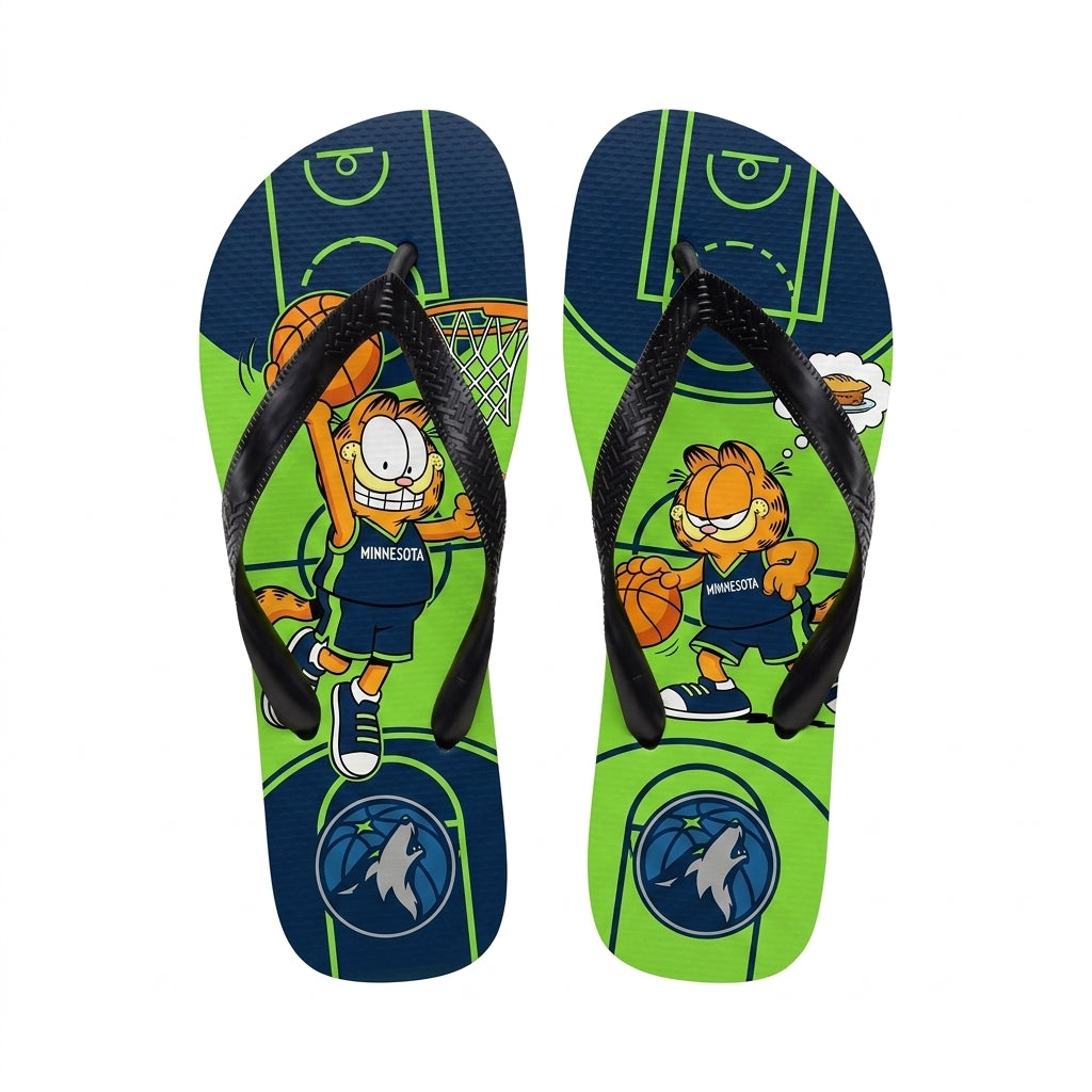Cartoon Orange Cat Basketball Flip Flops, Sport Fan Sandals | 30 Teams Available