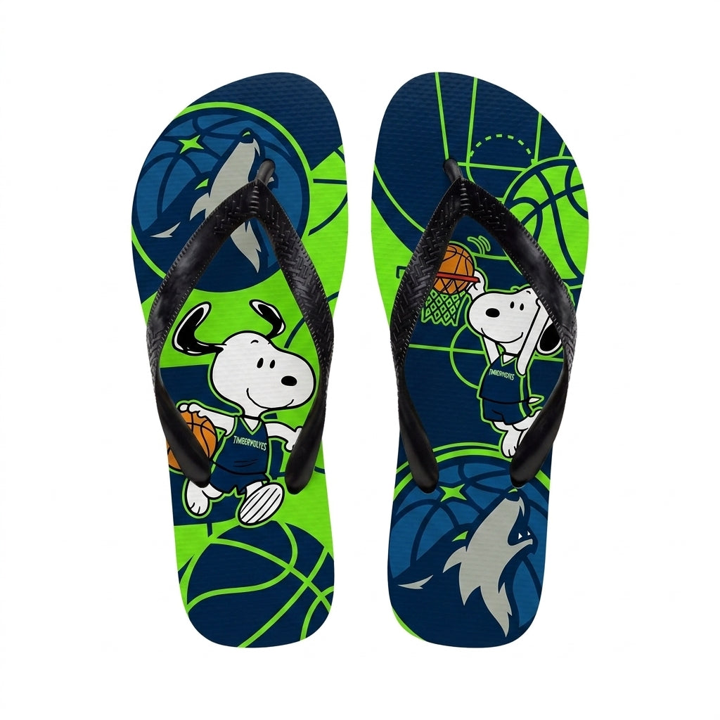 Cartoon Beagle Basketball Flip Flops, Sport Fan Sandals | 30 Teams Available