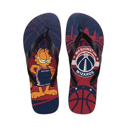 Cartoon Orange Cat Basketball Flip Flops, Sport Fan Sandals | 30 Teams Available