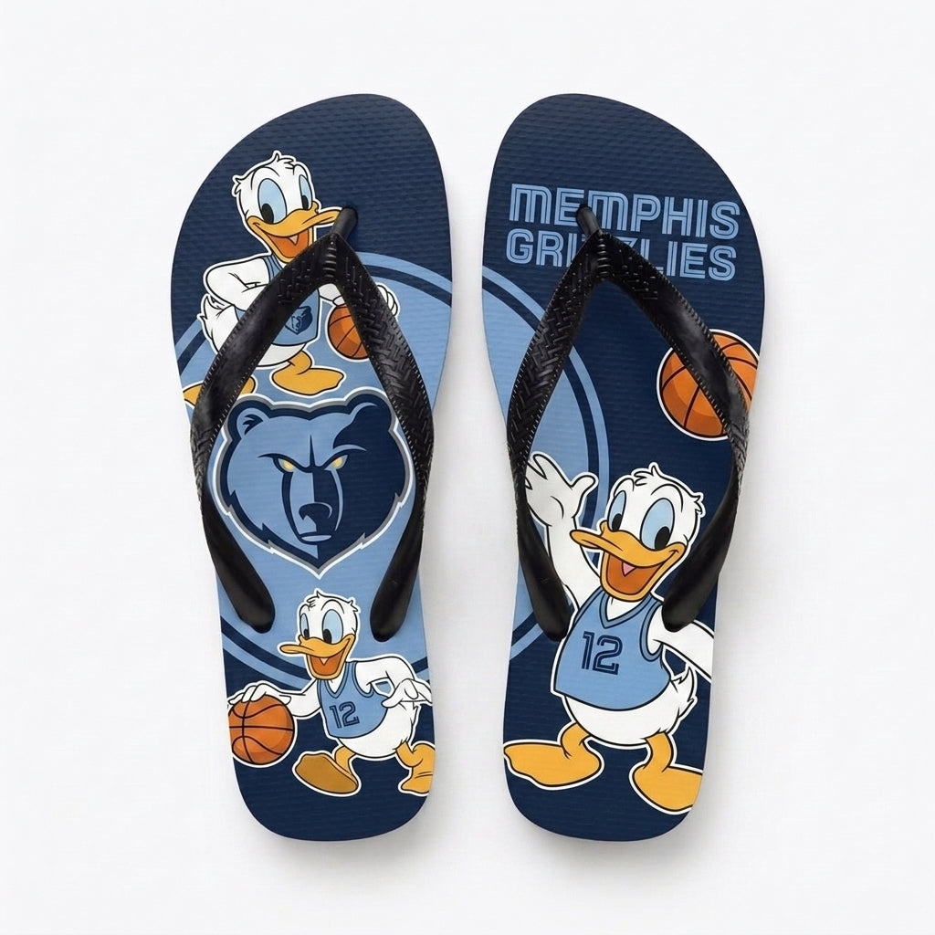 Cartoon Duck Basketball Flip Flops, Sport Fan Sandals | 30 Teams Available