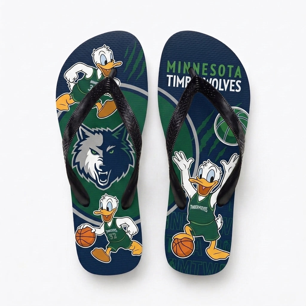 Cartoon Duck Basketball Flip Flops, Sport Fan Sandals | 30 Teams Available