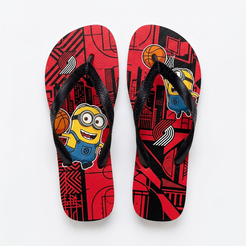 Cartoon Yellow Character Basketball Flip Flops, Sport Fan Sandals | 30 Teams Available