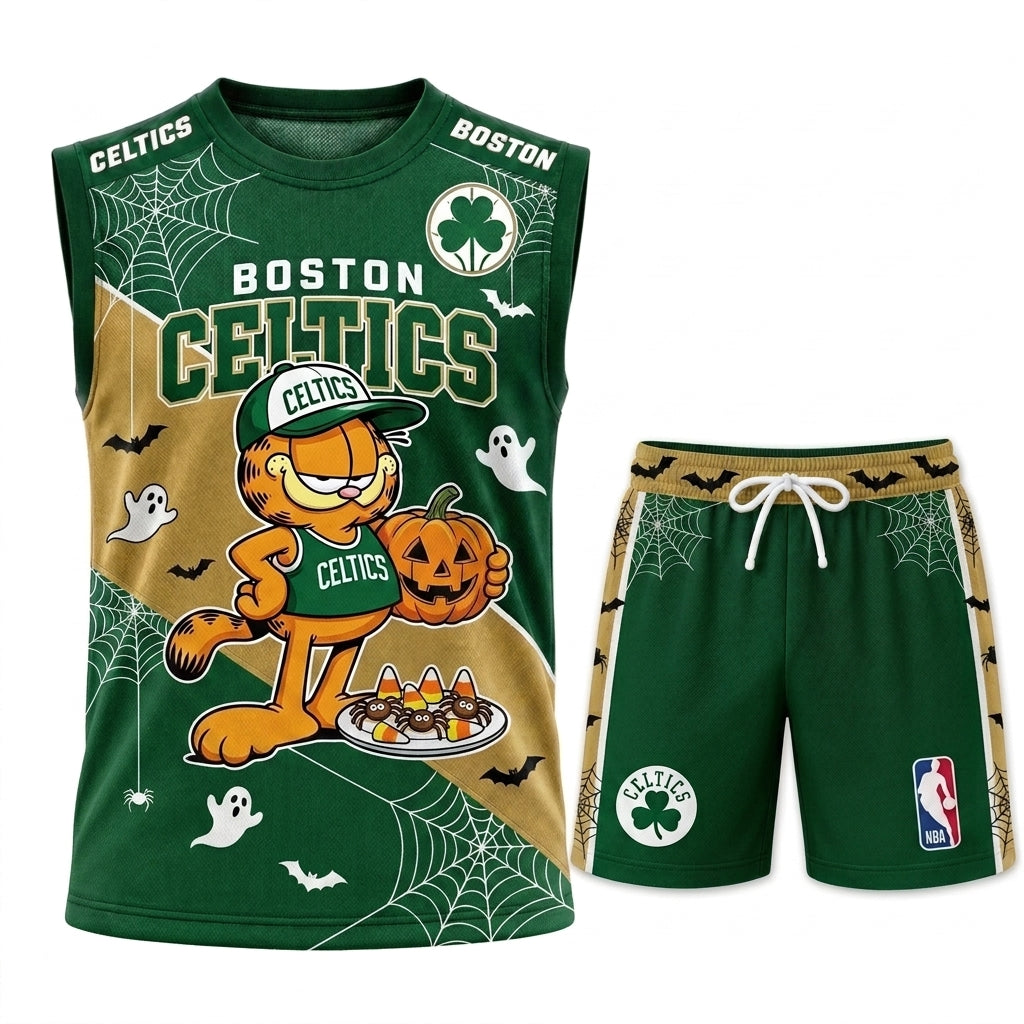 Halloween Basketball Jersey And Shorts Set, Cartoon Cat Sport Fan Outfit | 30 Teams Available