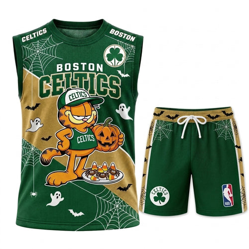 Halloween Basketball Jersey And Shorts Set, Cartoon Cat Sport Fan Outfit | 30 Teams Available