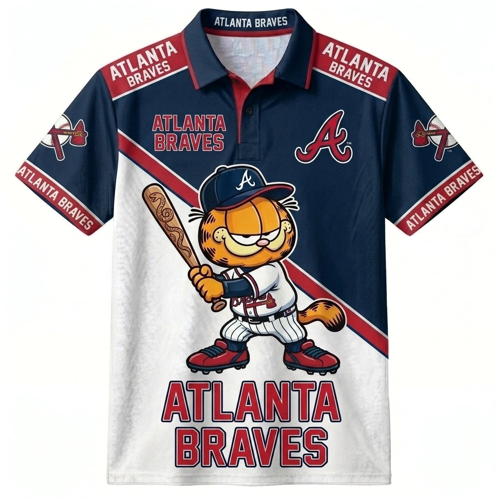 30 Team MLB - Baseball Polo Shirt, Team Color Game Day Polo, Cartoon Cat Baseball Inspired Sports Jersey