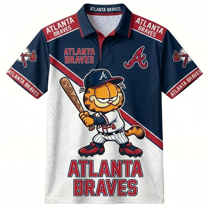 30 Team MLB - Baseball Polo Shirt, Team Color Game Day Polo, Cartoon Cat Baseball Inspired Sports Jersey