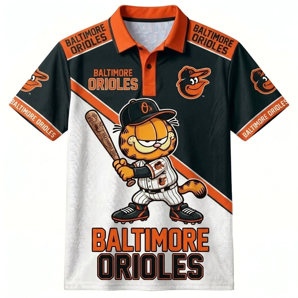 30 Team MLB - Baseball Polo Shirt, Team Color Game Day Polo, Cartoon Cat Baseball Inspired Sports Jersey