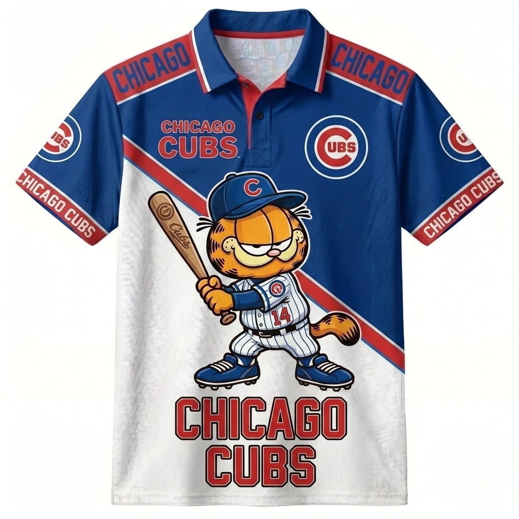 30 Team MLB - Baseball Polo Shirt, Team Color Game Day Polo, Cartoon Cat Baseball Inspired Sports Jersey