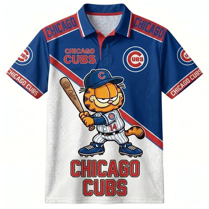 30 Team MLB - Baseball Polo Shirt, Team Color Game Day Polo, Cartoon Cat Baseball Inspired Sports Jersey