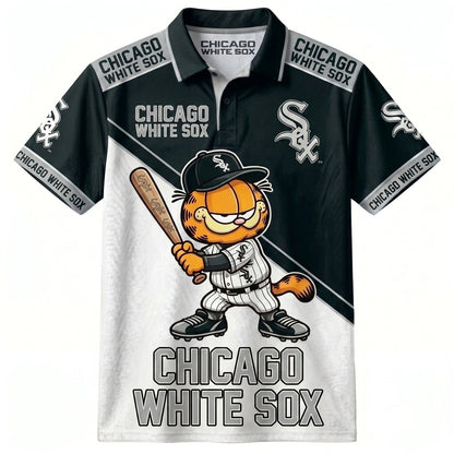 30 Team MLB - Baseball Polo Shirt, Team Color Game Day Polo, Cartoon Cat Baseball Inspired Sports Jersey