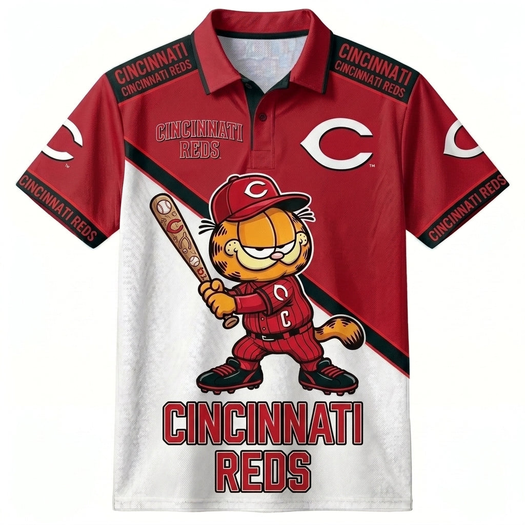 30 Team MLB - Baseball Polo Shirt, Team Color Game Day Polo, Cartoon Cat Baseball Inspired Sports Jersey