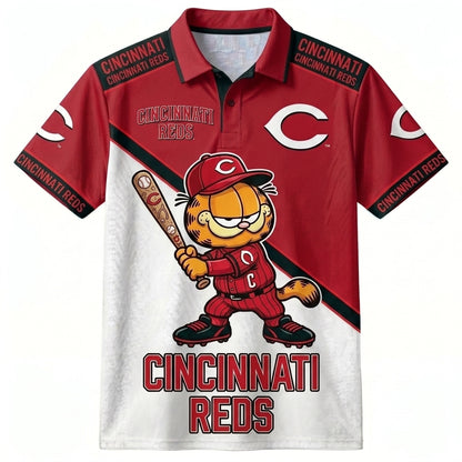 30 Team MLB - Baseball Polo Shirt, Team Color Game Day Polo, Cartoon Cat Baseball Inspired Sports Jersey