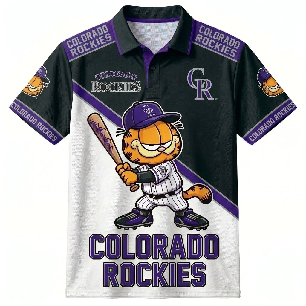 30 Team MLB - Baseball Polo Shirt, Team Color Game Day Polo, Cartoon Cat Baseball Inspired Sports Jersey