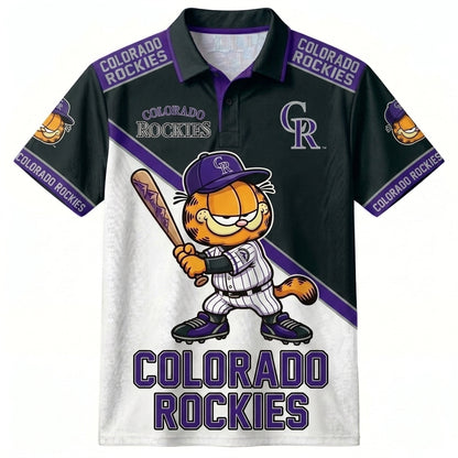 30 Team MLB - Baseball Polo Shirt, Team Color Game Day Polo, Cartoon Cat Baseball Inspired Sports Jersey