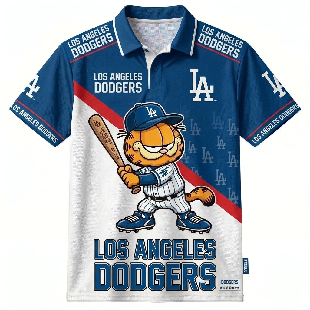 30 Team MLB - Baseball Polo Shirt, Team Color Game Day Polo, Cartoon Cat Baseball Inspired Sports Jersey